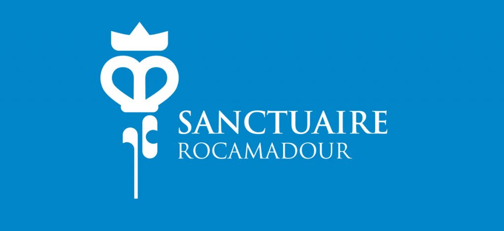 logo sur fond bleu du sanctuaire de Rocamadour
